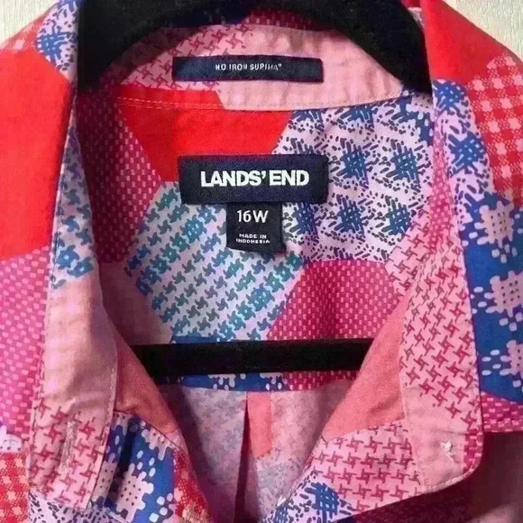 Lands End Women’s 16W button down Supima pink red blue shirt - Picture 2 of 2